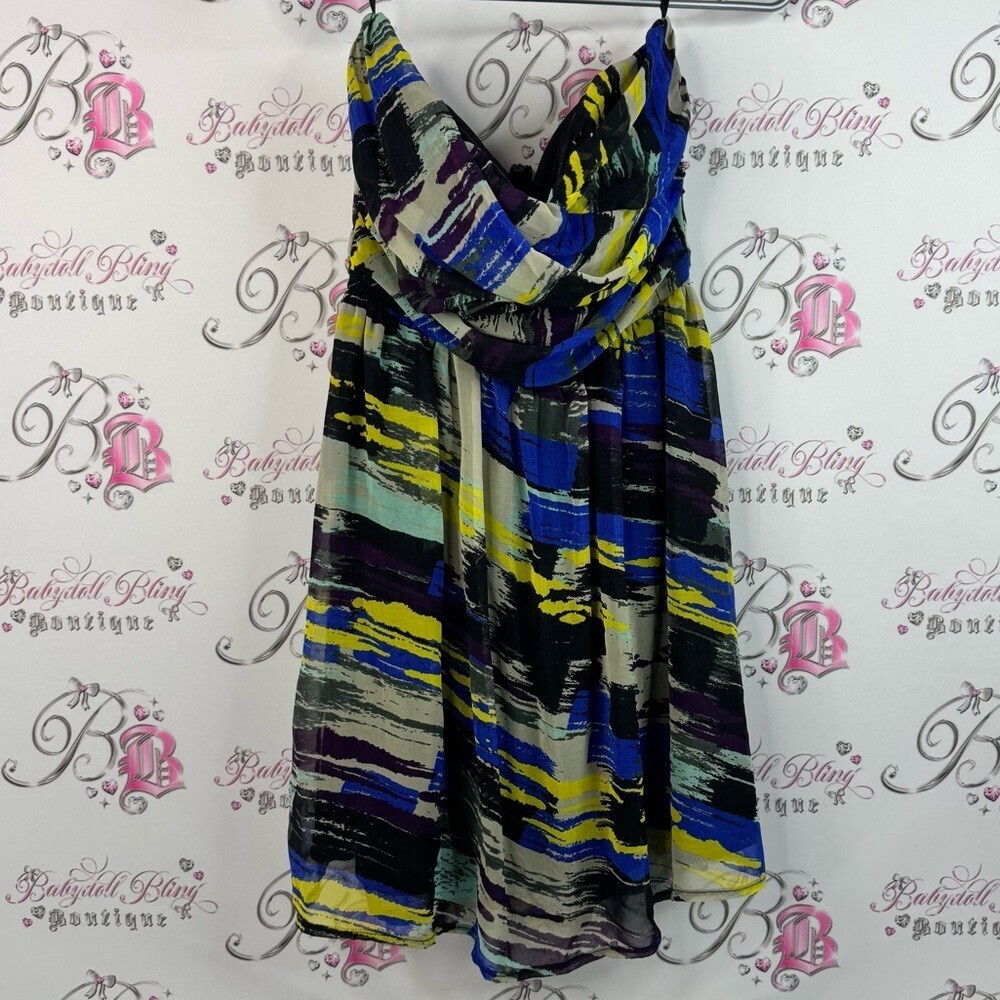 Chado strapless mini dress multicolor blue green cream purple bustier Elegant